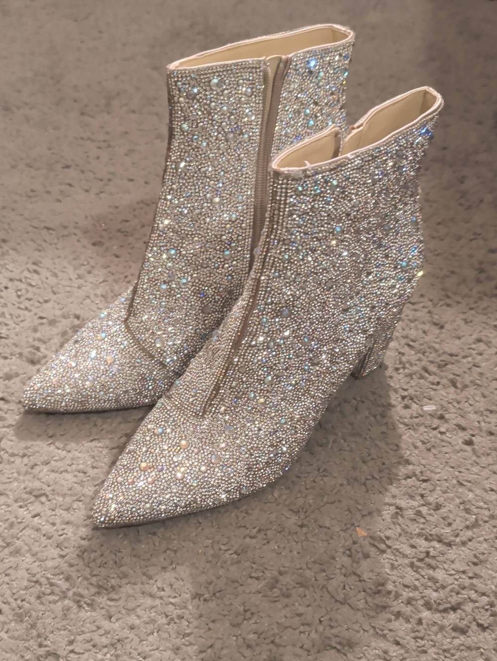 Betsey Johnson Silver Crystal Embellished Ankle Boots